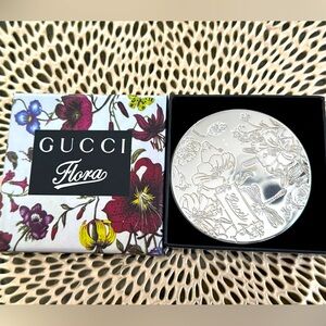 GUCCI FLORA Silver Compact Mirror with Box - Floral Design Novelty Item